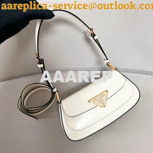 Replica Prada Brushed leather shoulder bag 1BD345 White 2