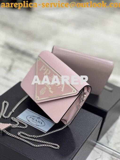 Replica Prada Brushed Leather Shoulder Bag 1BH189 Pink 5