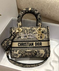 Replica Dior Medium Lady D-Lite Bag Brown Toile de Jouy Embroidery M05