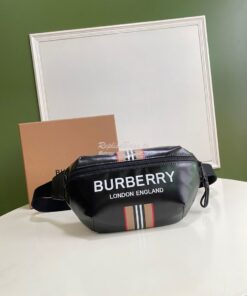 Replica Burberry Logo and Icon Stripe Print Sonny Bum Bag 80300181 Bla