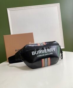 Replica Burberry Logo and Icon Stripe Print Sonny Bum Bag 80300181 Bla 2