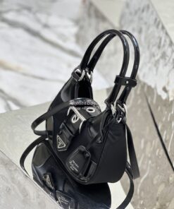 Replica Prada Moon Re-Nylon and leather bag 1BA381 Black 2