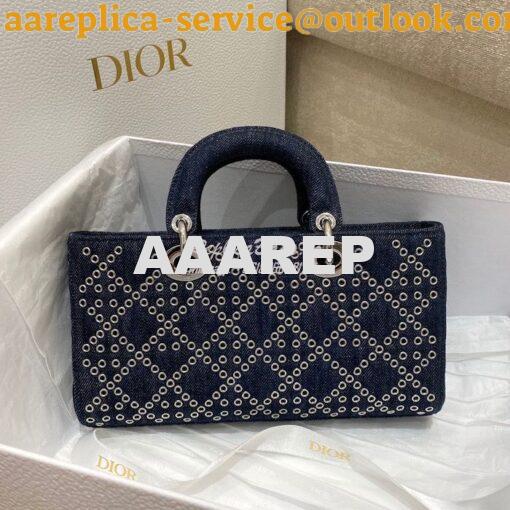 Replica Dior Lady D-Joy Bag Eyelet Blue Cannage Denim M0540O 6