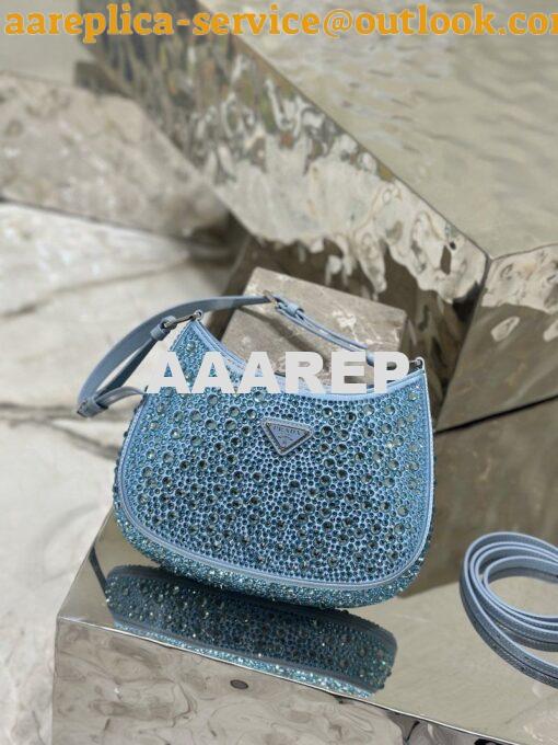 Replica Prada Cleo Satin Bag With Appliqués 1BC169 Light Blue 4