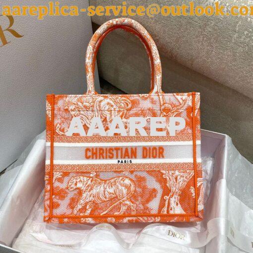 Replica Dior Book Tote bag in Fluorescent Orange Toile de Jouy Transpa