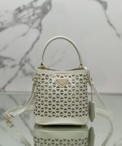 Replica Prada Panier leather mini-bag with cut-out motif 1BA217 White 2