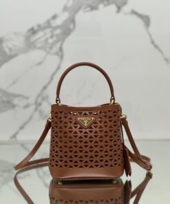 Replica Prada Panier leather mini-bag with cut-out motif 1BA217 Caramel 2