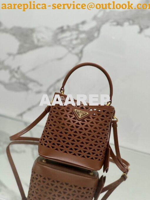 Replica Prada Panier leather mini-bag with cut-out motif 1BA217 Caramel 5