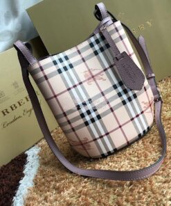 Replica Burberry Haymarket Check Crossbody Bucket Bag 40571581 Rose Po 2