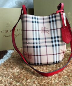 Replica Burberry Haymarket Check Crossbody Bucket Bag 40571581 Red