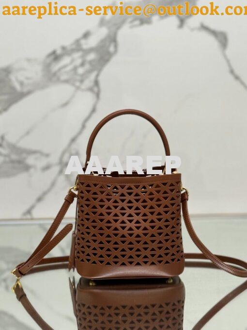 Replica Prada Panier leather mini-bag with cut-out motif 1BA217 Caramel 12