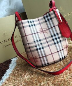 Replica Burberry Haymarket Check Crossbody Bucket Bag 40571581 Red 2