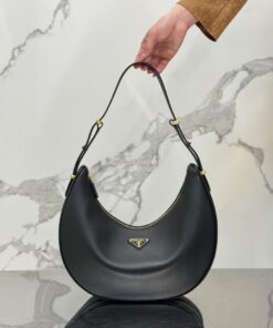 Replica Prada Large leather shoulder bag 1BC212 Black