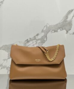 Replica Prada Large leather shoulder bag 1BD368 Caramel 2