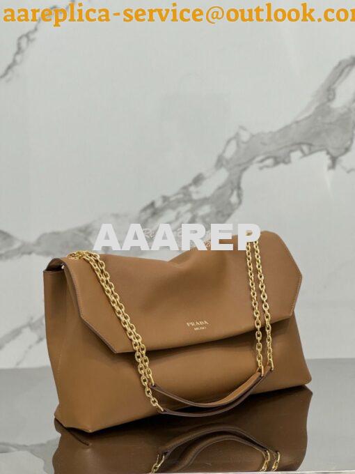 Replica Prada Large leather shoulder bag 1BD368 Caramel 3