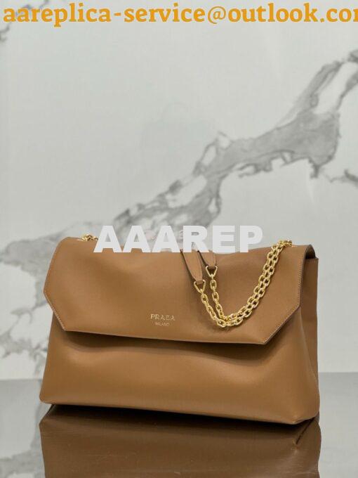 Replica Prada Large leather shoulder bag 1BD368 Caramel 4