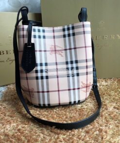 Replica Burberry Haymarket Check Crossbody Bucket Bag 40571581 Black