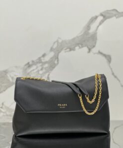 Replica Prada Large leather shoulder bag 1BD368 Black