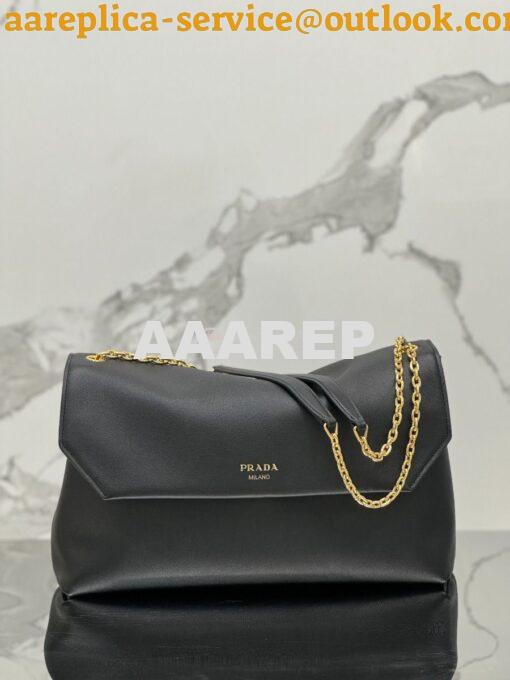 Replica Prada Large leather shoulder bag 1BD368 Black