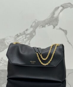 Replica Prada Large leather shoulder bag 1BD368 Black 2