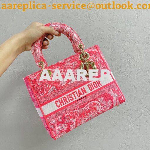 Replica Dior Medium Lady D-Lite Bag Fluorescent Pink Toile de Jouy Rev 3