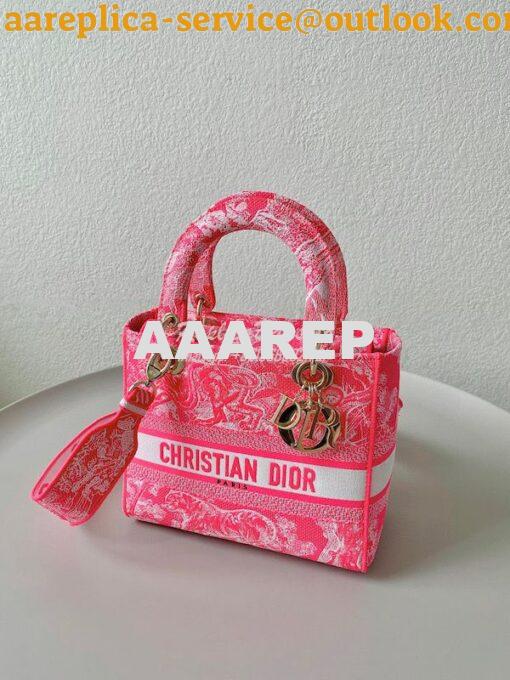 Replica Dior Medium Lady D-Lite Bag Fluorescent Pink Toile de Jouy Rev 4