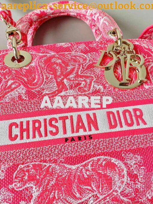 Replica Dior Medium Lady D-Lite Bag Fluorescent Pink Toile de Jouy Rev 7