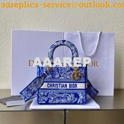 Replica Dior Medium Lady D-Lite Bag Fluorescent Blue Toile de Jouy Rev