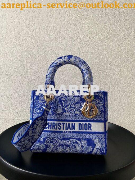 Replica Dior Medium Lady D-Lite Bag Fluorescent Blue Toile de Jouy Rev 2