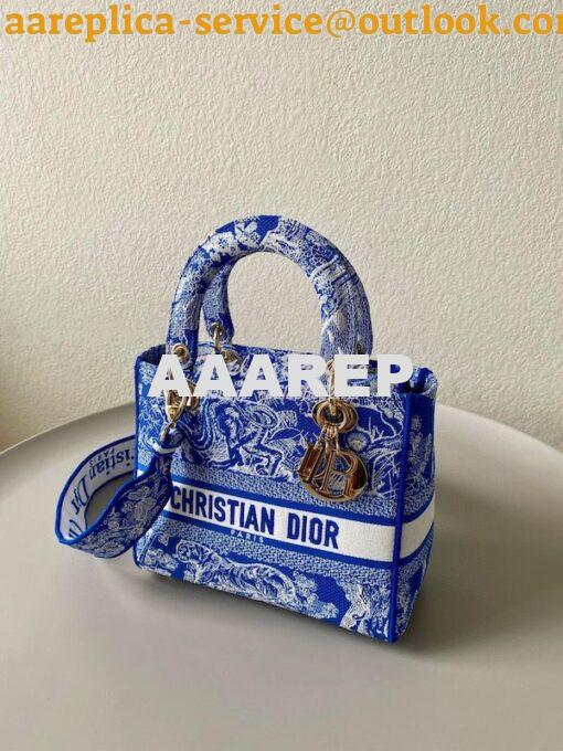 Replica Dior Medium Lady D-Lite Bag Fluorescent Blue Toile de Jouy Rev 3