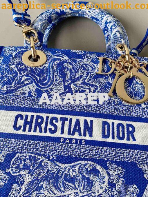 Replica Dior Medium Lady D-Lite Bag Fluorescent Blue Toile de Jouy Rev 6