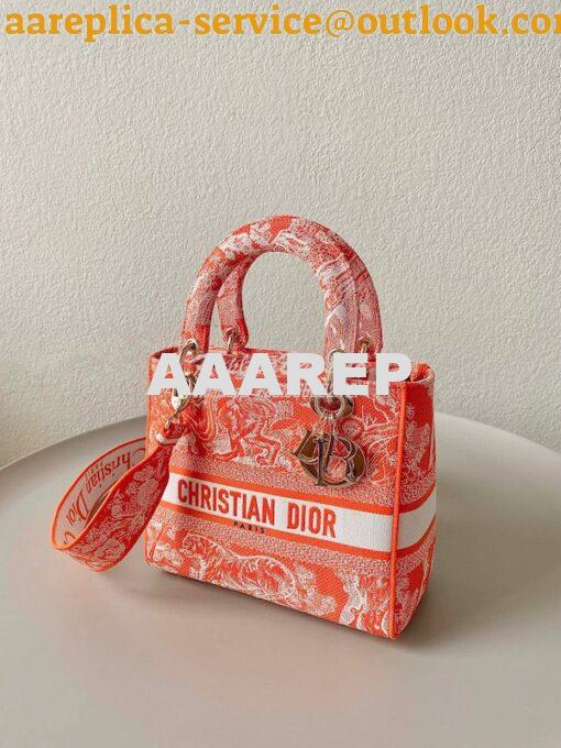 Replica Dior Medium Lady D-Lite Bag Fluorescent Orange Toile de Jouy R 3