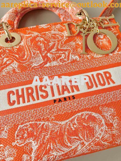 Replica Dior Medium Lady D-Lite Bag Fluorescent Orange Toile de Jouy R 6