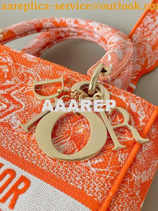 Replica Dior Medium Lady D-Lite Bag Fluorescent Orange Toile de Jouy R 7