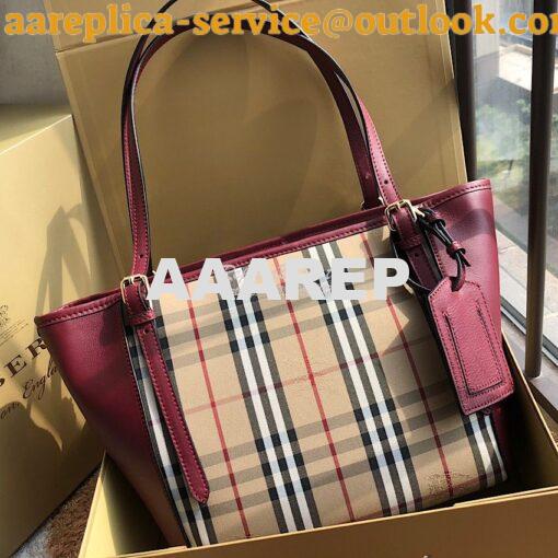 Replica Burberry Small Canter in Horseferry Check Tote Bag with Leathe 2