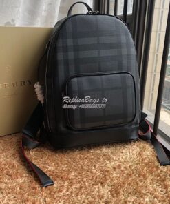 Replica Burberry London Check and Leather Backpack Charcoal/black