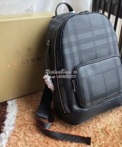 Replica Burberry London Check and Leather Backpack Charcoal/black 2