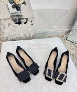 Replica Dior Idylle Ballet Pump Black Suede Calfskin and White Resin P 2