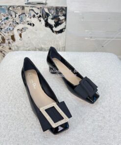 Replica Dior Idylle Ballet Pump Black Patent Calfskin and White Resin 2