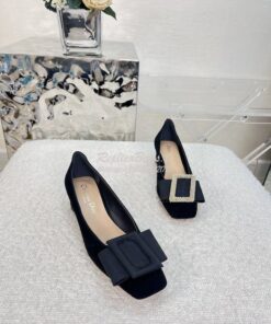 Replica Dior Idylle Ballet Pump Black Suede Calfskin and Grosgrain KCB 2