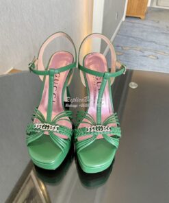 Replica Gucci GG-Chain Leather Sandals 746614 Green