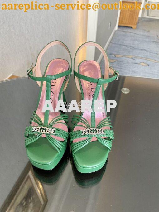 Replica Gucci GG-Chain Leather Sandals 746614 Green