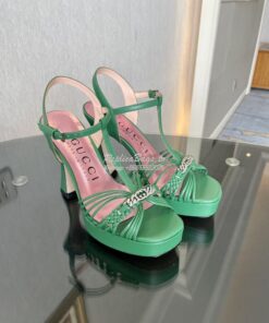 Replica Gucci GG-Chain Leather Sandals 746614 Green 2