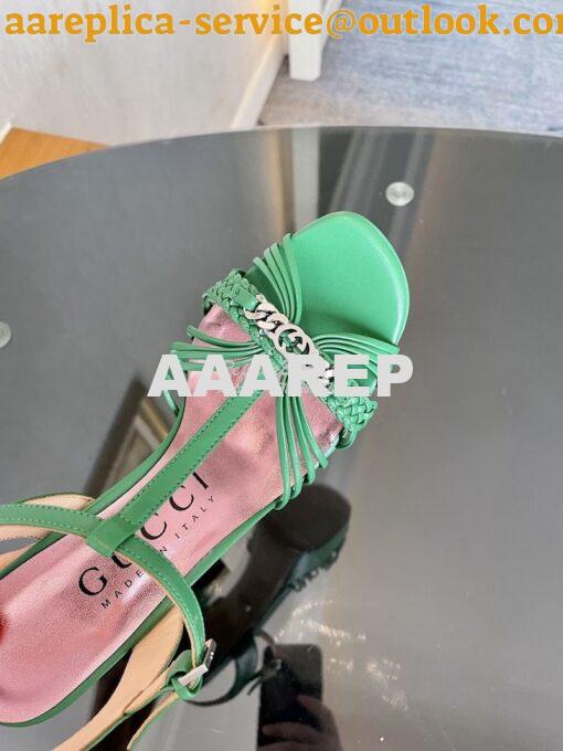 Replica Gucci GG-Chain Leather Sandals 746614 Green 6