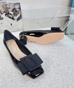 Replica Dior Idylle Ballet Pump Black Patent Calfskin and Grosgrain KC 2