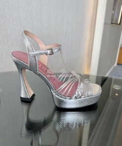 Replica Gucci GG-Chain Metallic-Leather Sandals 746614 Silver