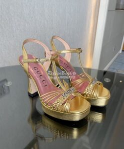 Replica Gucci GG-Chain Metallic-Leather Sandals 746614 Gold