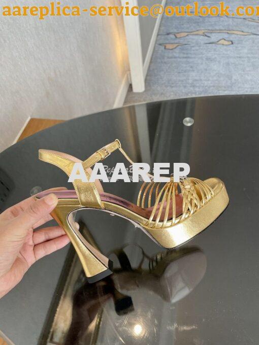 Replica Gucci GG-Chain Metallic-Leather Sandals 746614 Gold 5