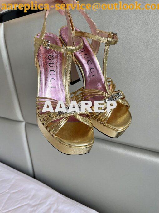 Replica Gucci GG-Chain Metallic-Leather Sandals 746614 Gold 8