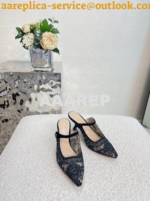 Replica Dior Capture Heeled Mule Black Transparent Mesh and Suede Embr 2